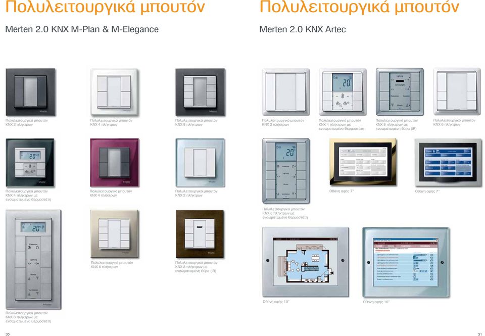 ενσωµατωµένη θύρα (IR) KNX 6 πλήκτρων KNX 4 πλήκτρων µε ενσωµατωµένο θερµοστάτη KNX 4 πλήκτρων KNX 2 πλήκτρων Οθόνη αφής 7 Οθόνη αφής