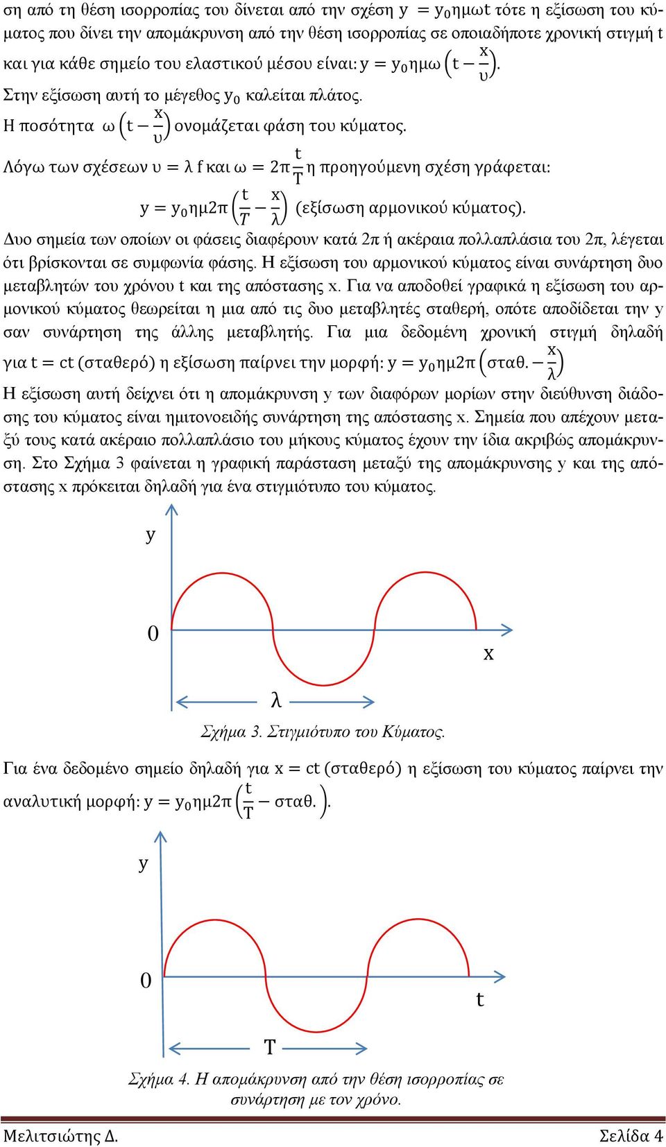 Η εξίσωση του αρμονικού κύματος είναι συνάρτηση δυο μεταβλητών του χρόνου t και της απόστασης x.
