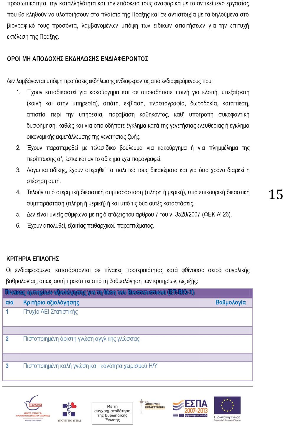 ΟΡΟΙ ΜΗ ΑΠΟΔΟΧΗΣ ΕΚΔΗΛΩΣΗΣ ΕΝΔΙΑΦΕΡΟΝΤΟΣ Δεν λαμβάνονται υπόψη προτάσεις εκδήλωσης ενδιαφέροντος από ενδιαφερόμενους που: 1.