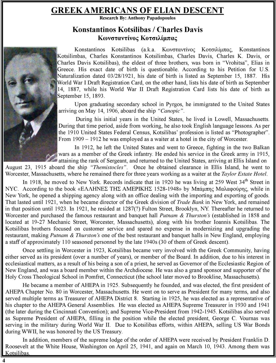 Naturalization dated 03/28/1921, his date of birth is listed as September 15, 1887.