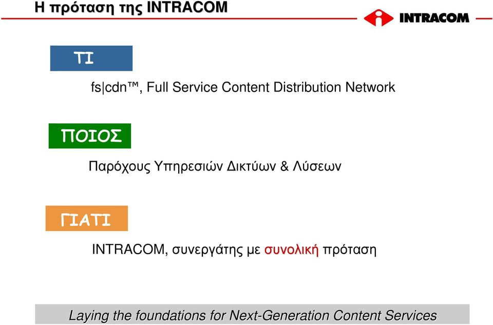 Λύσεων ΓΙΑΤΙ INTRACOM, συνεργάτης µε συνολική πρόταση