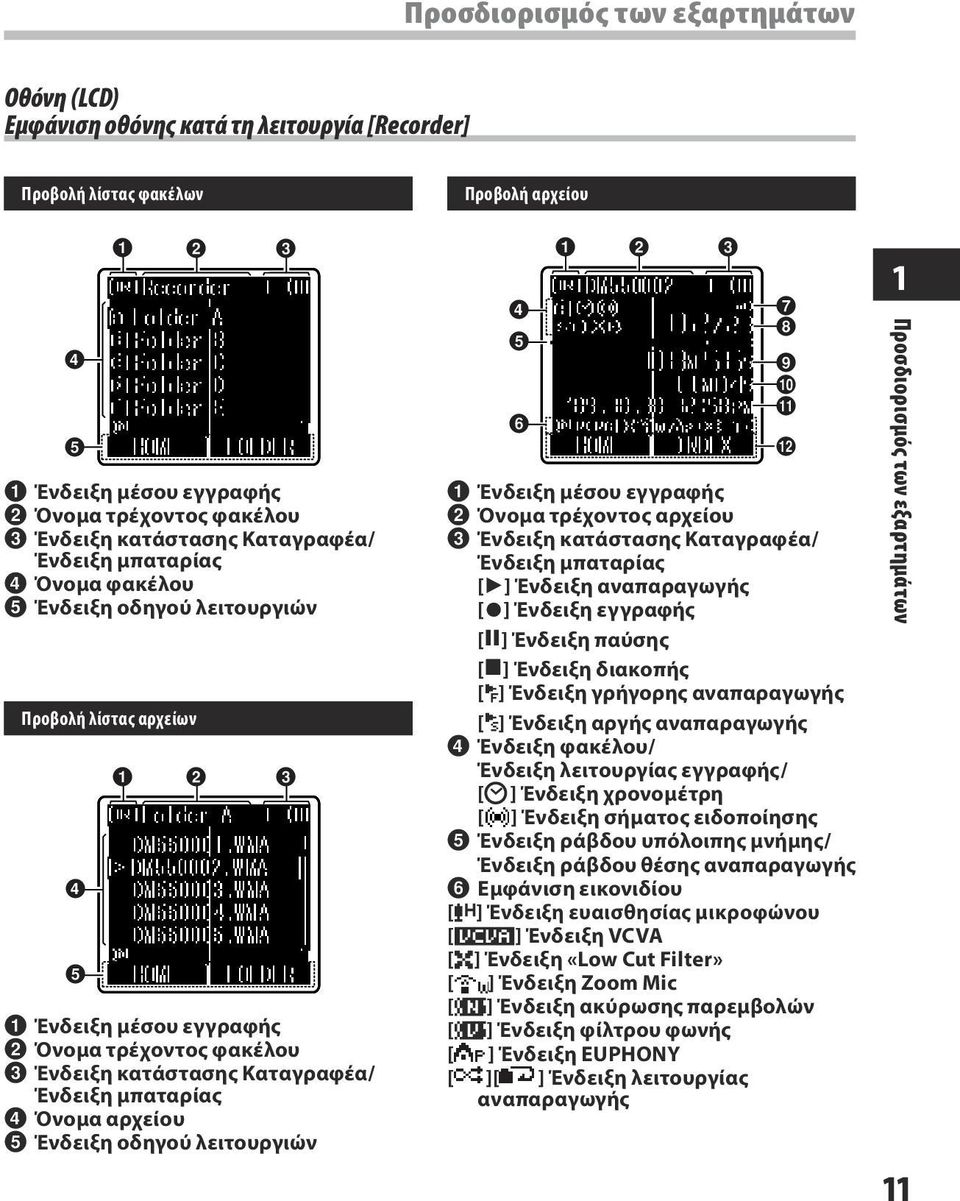 μπαταρίας 4 Όνομα αρχείου 5 Ένδειξη οδηγού λειτουργιών Προβολή αρχείου 4 5 6 1 2 3 7 8 9 0!