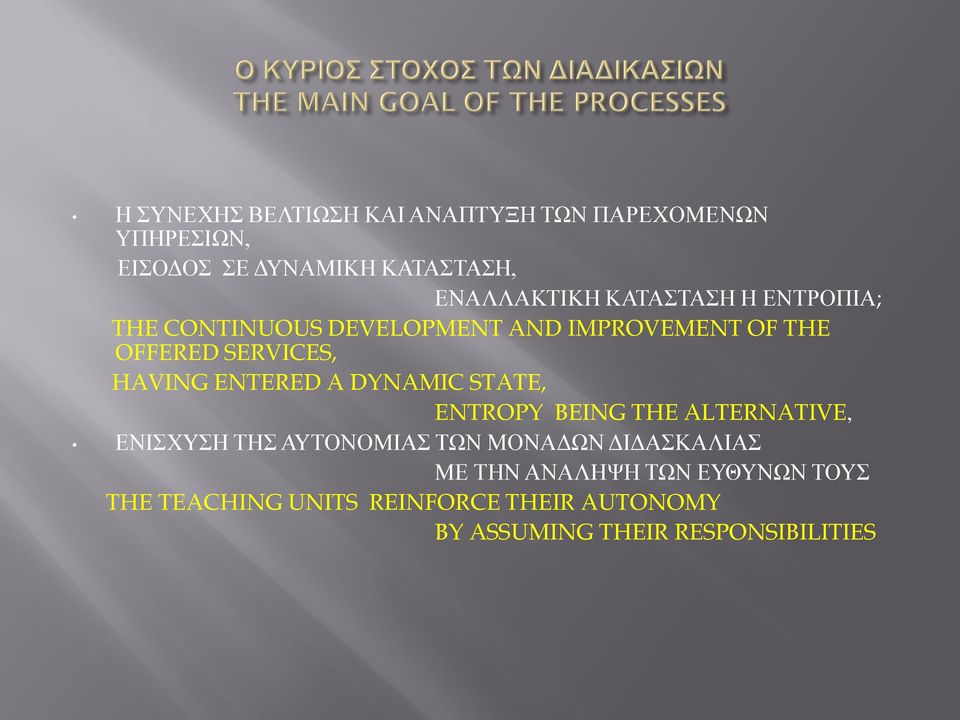 ENTERED A DYNAMIC STATE, ENTROPY BEING THE ALTERNATIVE, ΕΝΙΣΧΥΣΗ ΤΗΣ ΑΥΤΟΝΟΜΙΑΣ ΤΩΝ ΜΟΝΑΔΩΝ ΔΙΔΑΣΚΑΛΙΑΣ