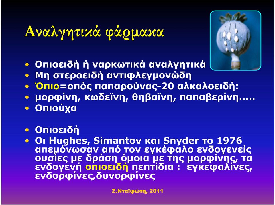 .. Οπιούχα Οπιοειδή Οι Hughes, Simantov και Snyder το 1976 απεμόνωσαν από τον εγκέφαλο