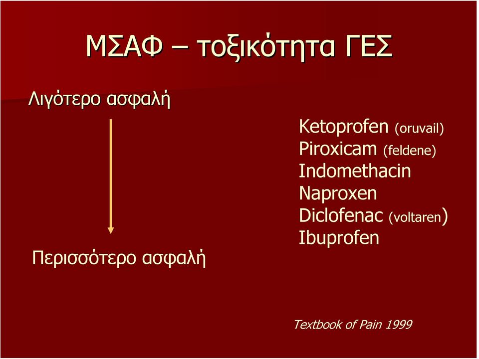 Piroxicam (feldene) Indomethacin Naproxen