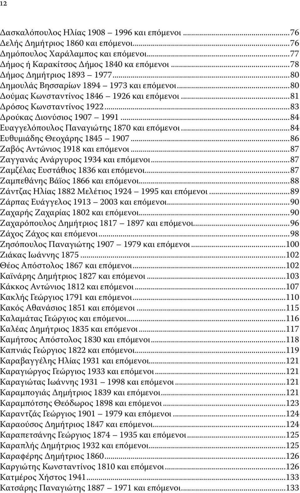 ..84 Ευαγγελόπουλος Παναγιώτης 1870 και επόμενοι...84 Ευθυμιάδης Θεοχάρης 1845 1907...86 Ζαβός Αντώνιος 1918 και επόμενοι...87 Ζαγγανάς Ανάργυρος 1934 και επόμενοι.