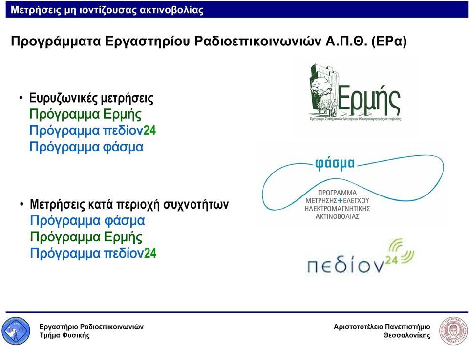 (ΕΡα) Ευρυζωνικές μετρήσεις Πρόγραμμα Ερμής Πρόγραμμα πεδίον24