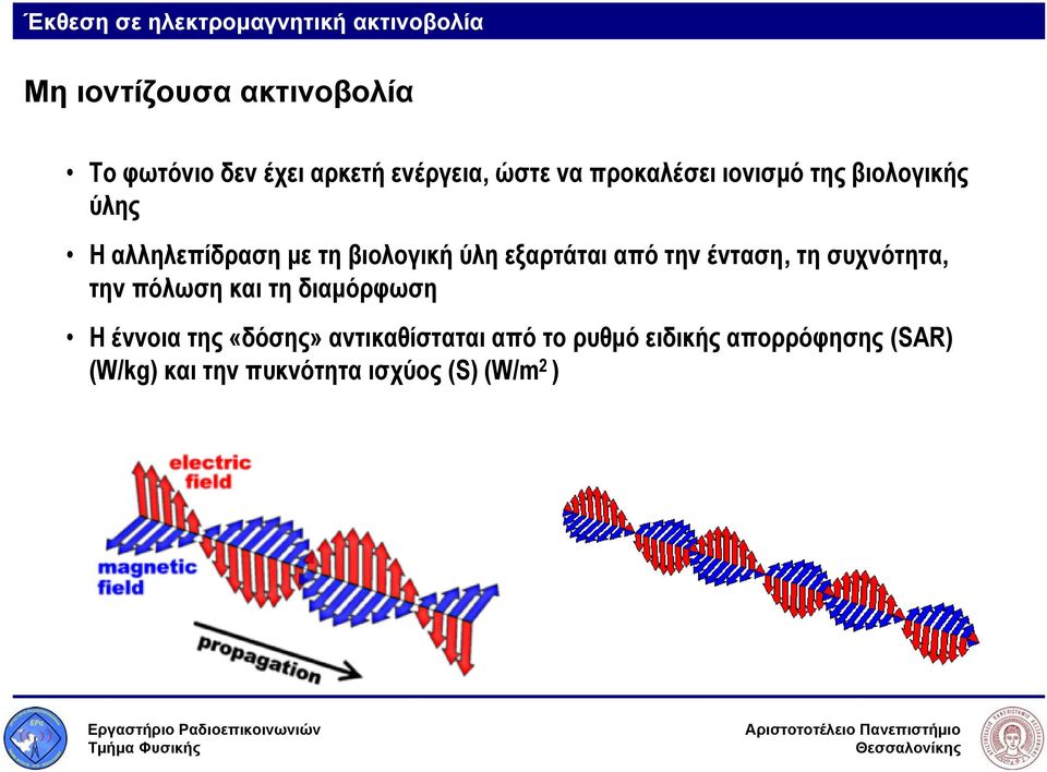 εξαρτάται από την ένταση, τη συχνότητα, την πόλωση και τη διαμόρφωση Η έννοια της «δόσης»