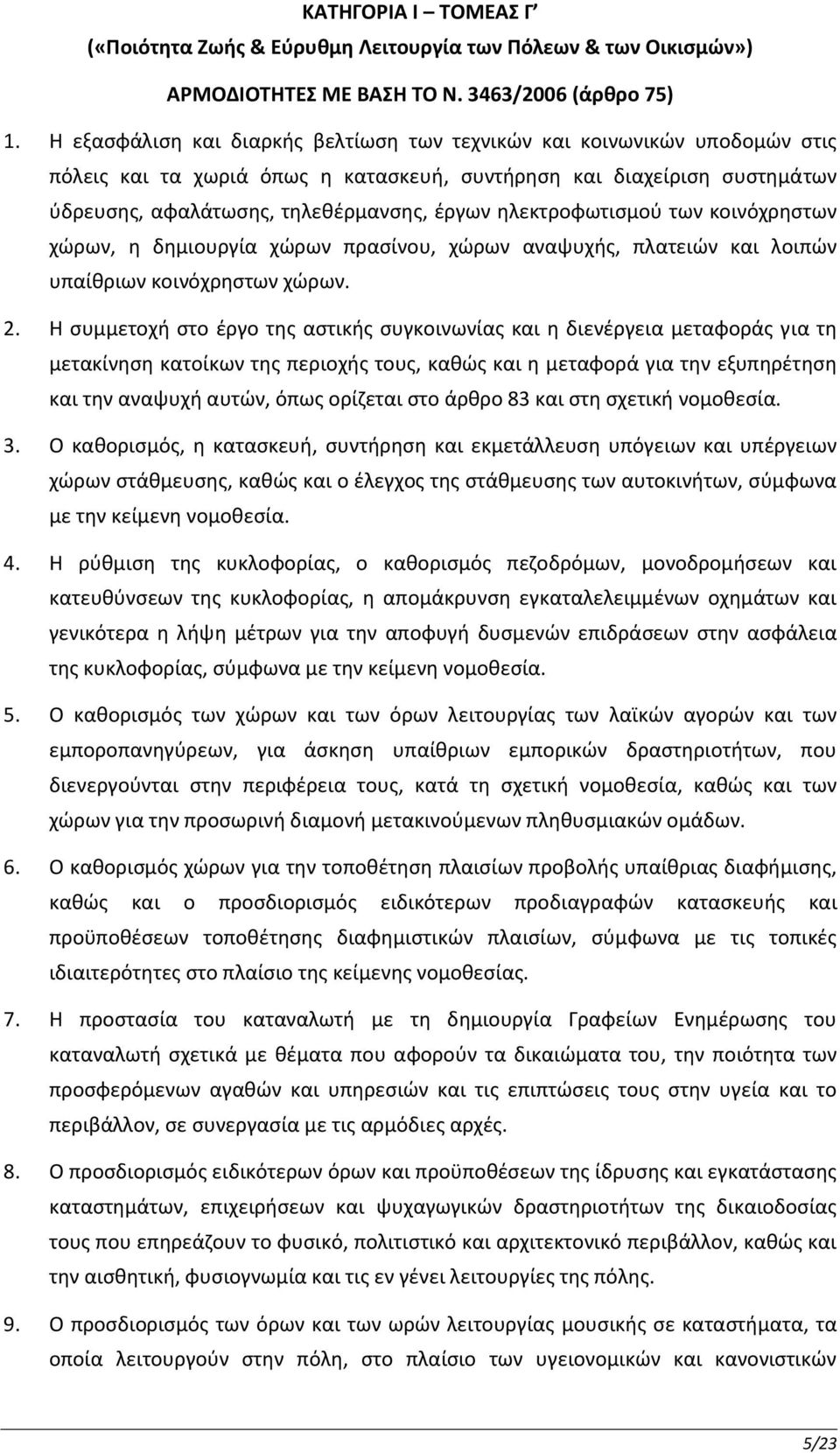 ηλεκτροφωτισμού των κοινόχρηστων χώρων, η δημιουργία χώρων πρασίνου, χώρων αναψυχής, πλατειών και λοιπών υπαίθριων κοινόχρηστων χώρων. 2.