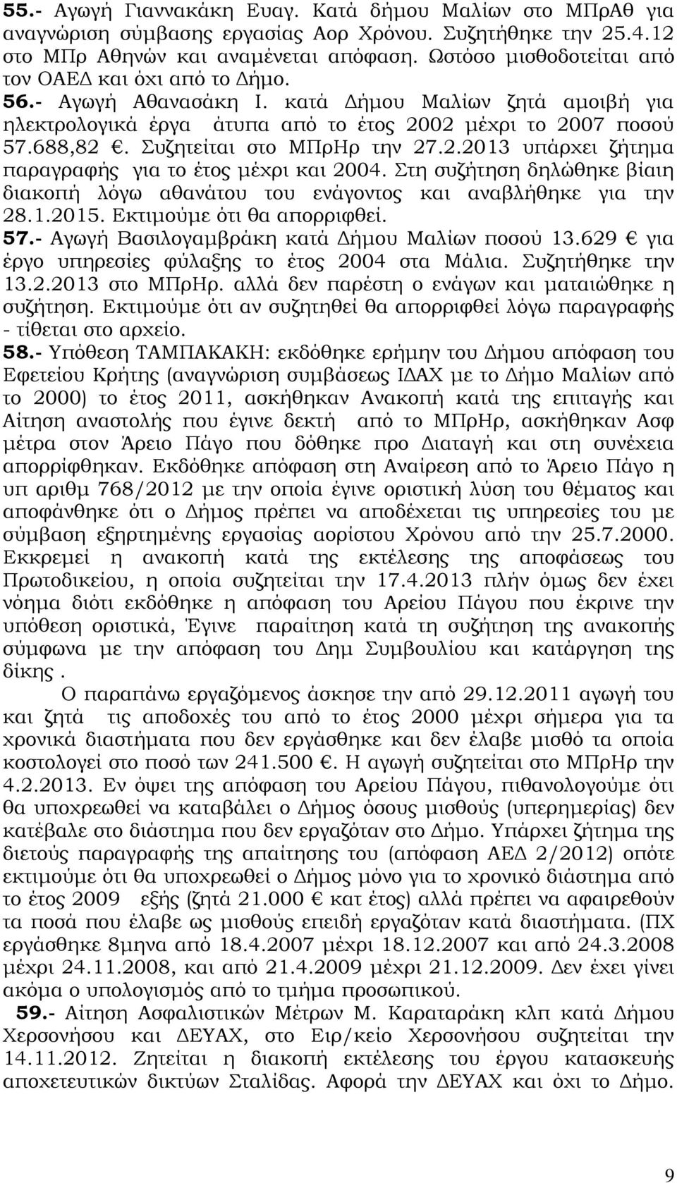 Συζητείται στο ΜΠρΗρ την 27.2.2013 υπάρχει ζήτημα παραγραφής για το έτος μέχρι και 2004. Στη συζήτηση δηλώθηκε βίαιη διακοπή λόγω αθανάτου του ενάγοντος και αναβλήθηκε για την 28.1.2015.