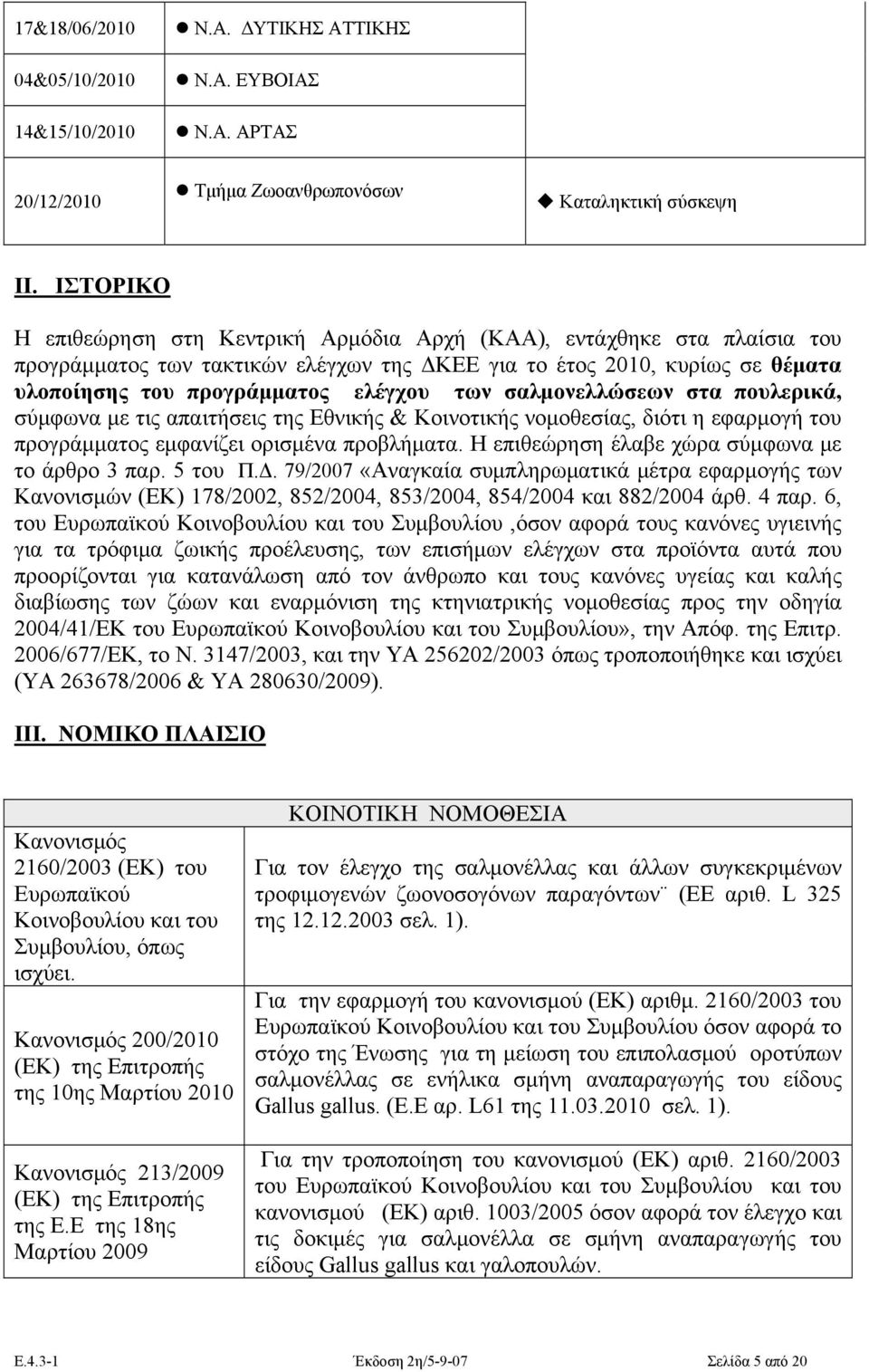 σαλμονελλώσεων στα πουλερικά, σύμφωνα με τις απαιτήσεις της Εθνικής & Κοινοτικής νομοθεσίας, διότι η εφαρμογή του προγράμματος εμφανίζει ορισμένα προβλήματα.