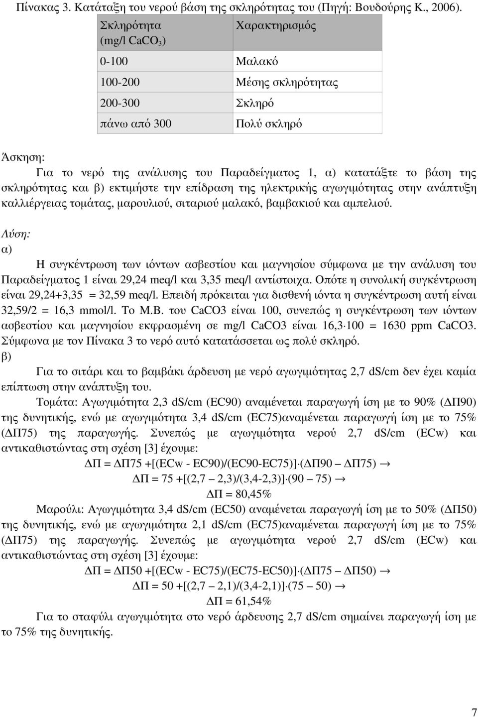 σκληρότητας και β) εκτιμήστε την επίδραση της ηλεκτρικής αγωγιμότητας στην ανάπτυξη καλλιέργειας τομάτας, μαρουλιού, σιταριού μαλακό, βαμβακιού και αμπελιού.