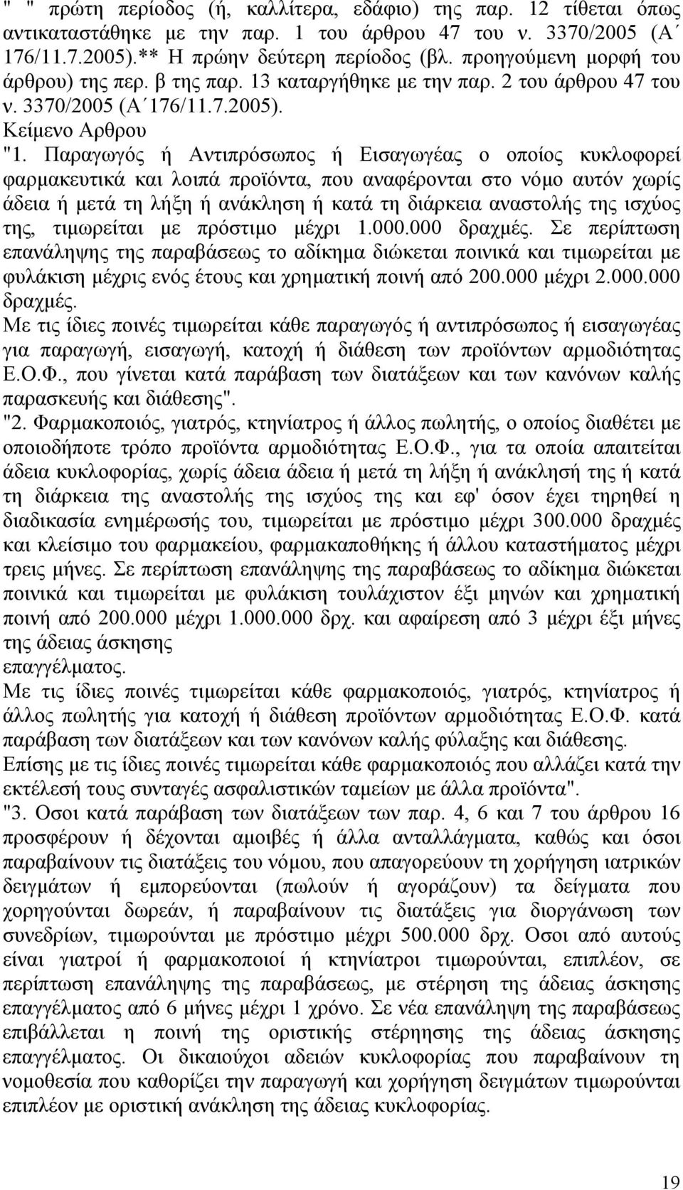 Παραγωγός ή Αντιπρόσωπος ή Εισαγωγέας ο οποίος κυκλοφορεί φαρμακευτικά και λοιπά προϊόντα, που αναφέρονται στο νόμο αυτόν χωρίς άδεια ή μετά τη λήξη ή ανάκληση ή κατά τη διάρκεια αναστολής της ισχύος