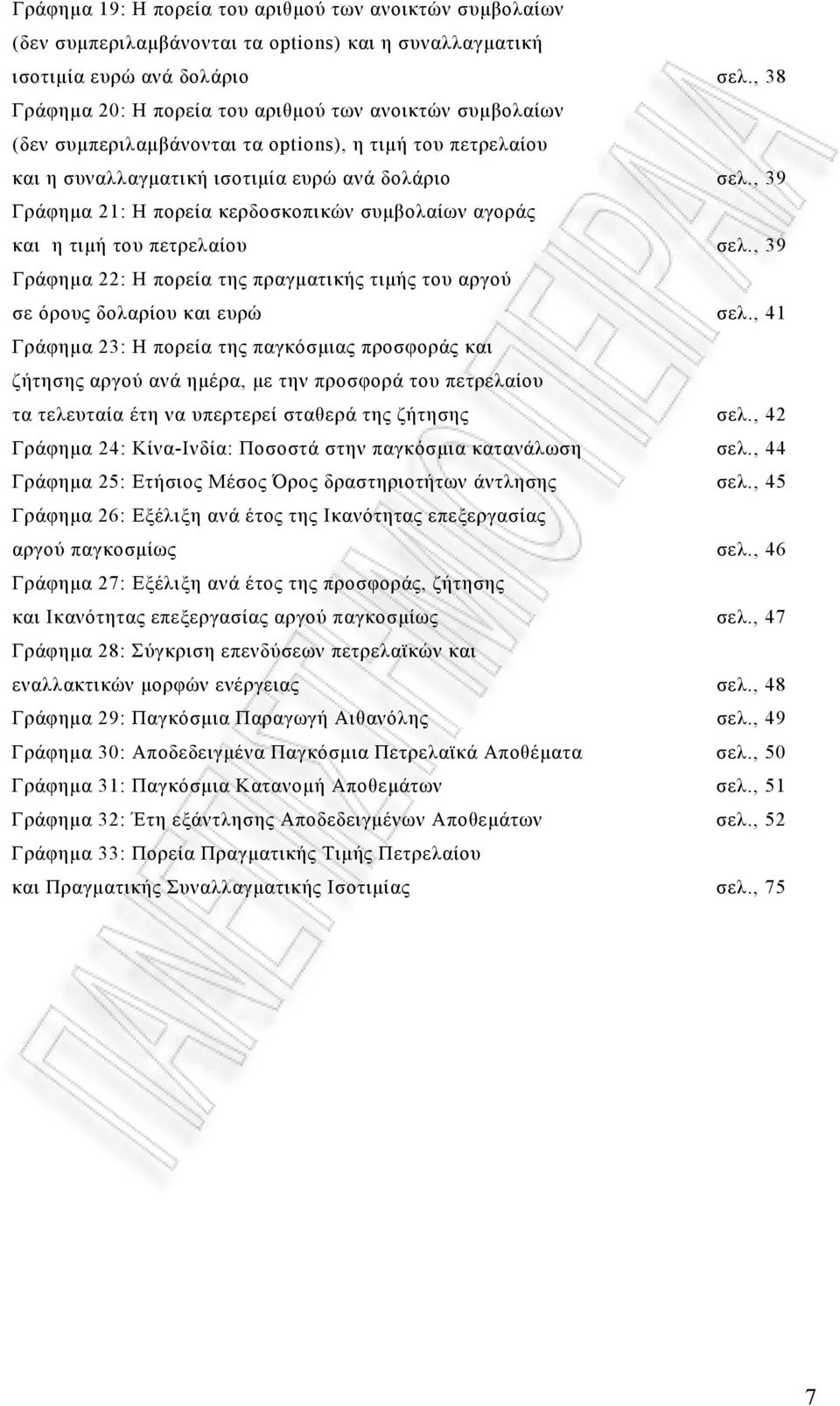 , 39 Γράφημα 21: Η πορεία κερδοσκοπικών συμβολαίων αγοράς και η τιμή του πετρελαίου σελ., 39 Γράφημα 22: Η πορεία της πραγματικής τιμής του αργού σε όρους δολαρίου και ευρώ σελ.