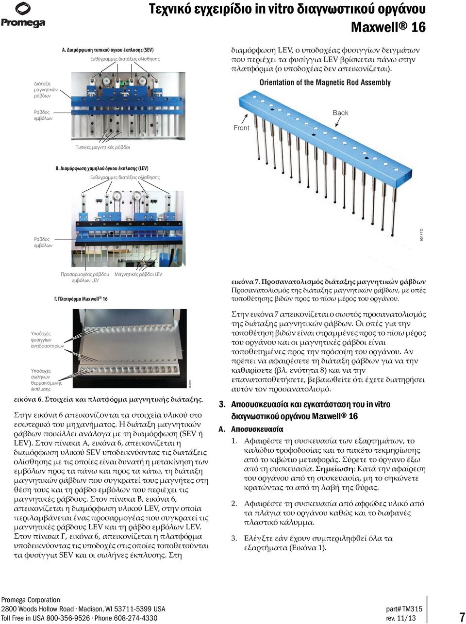 απεικονίζεται). Διάταξη μαγνητικών ράβδων Orientation of the Magnetic Rod Assembly Ράβδος εμβόλων Front Back Τυπικές μαγνητικές ράβδοι B.