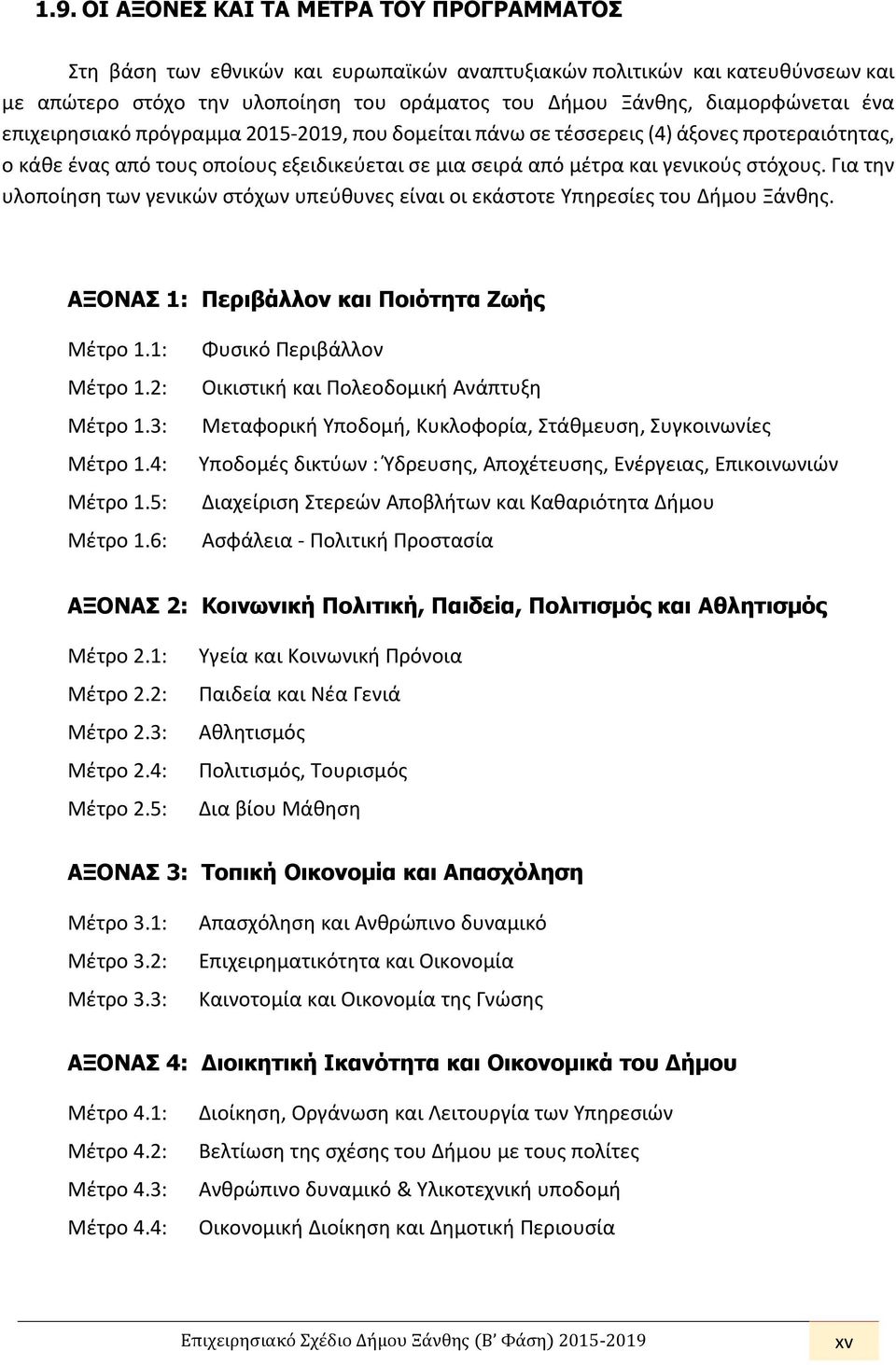 Για την υλοποίηση των γενικών στόχων υπεύθυνες είναι οι εκάστοτε Υπηρεσίες του Δήμου. ΞΟΝΣ 1: Περιβάλλον και Ποιότητα Ζωής Μέτρο 1.1: Μέτρο 1.2: Μέτρο 1.3: Μέτρο 1.4: Μέτρο 1.5: Μέτρο 1.