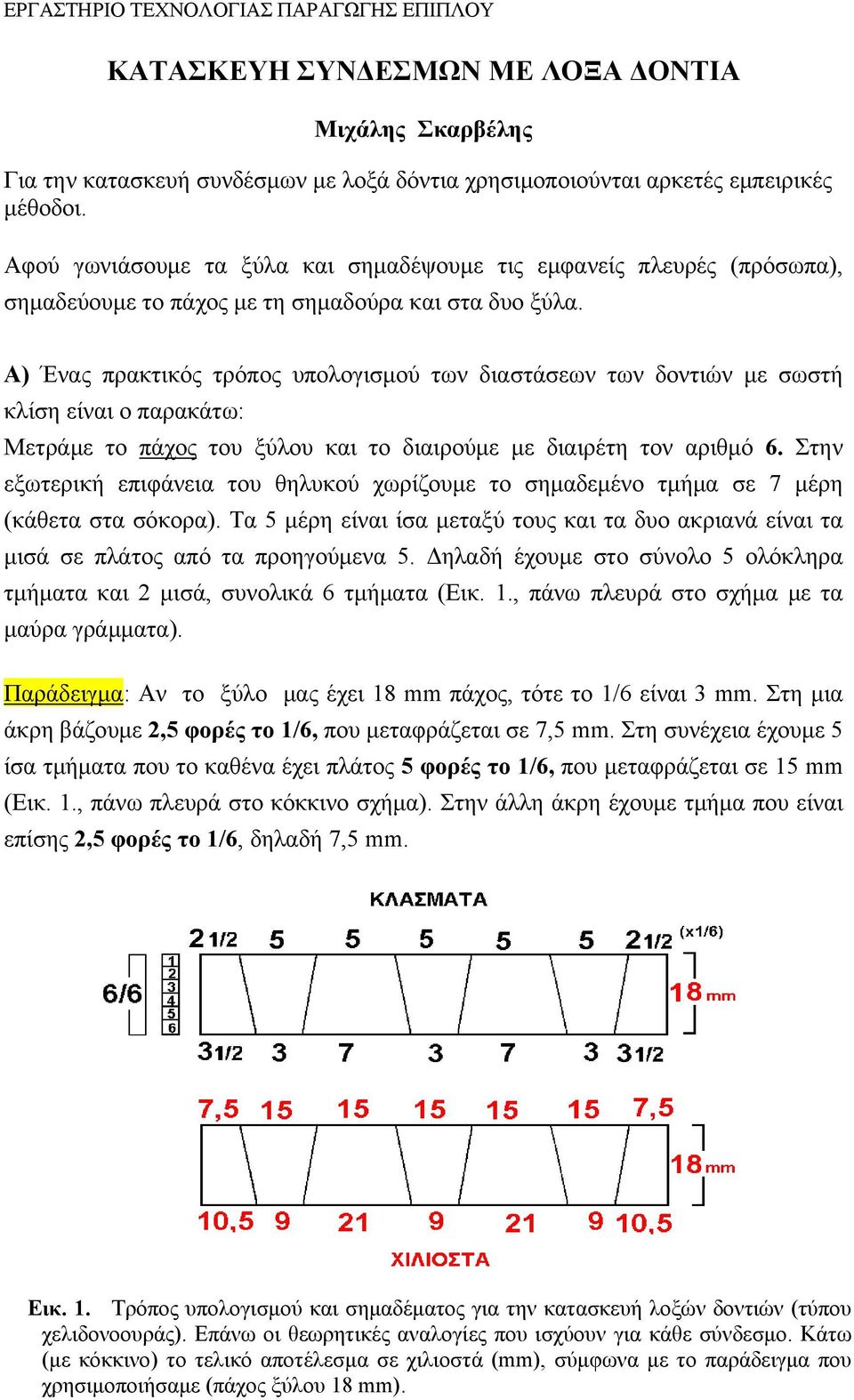 Α) Ένας πρακτικός τρόπος υπολογισμού των διαστάσεων των δοντιών με σωστή κλίση είναι ο παρακάτω: Μετράμε το πάχος του ξύλου και το διαιρούμε με διαιρέτη τον αριθμό 6.