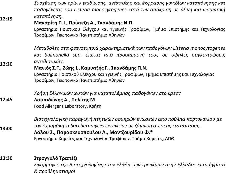 παθογόνων Listeria monocytogenes και Salmonella spp. έπειτα από προσαρμογή τους σε υψηλές συγκεντρώσεις αντιβιοτικών. Μανιός Σ.Γ., Ζώης Ι., Καμιντζής Γ., Σκανδάμης Π.Ν.