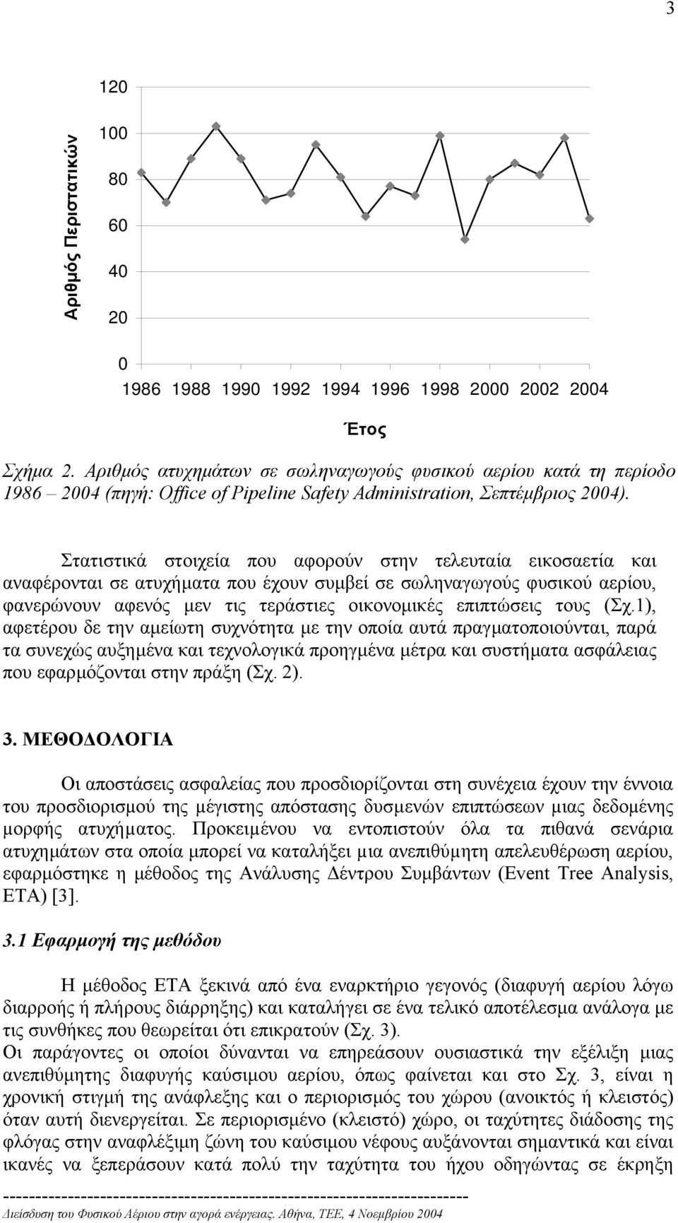 Στατιστικά στοιχεία που αφορούν στην τελευταία εικοσαετία και αναφέρονται σε ατυχήµατα που έχουν συµβεί σε σωληναγωγούς φυσικού αερίου, φανερώνουν αφενός µεν τις τεράστιες οικονοµικές επιπτώσεις τους