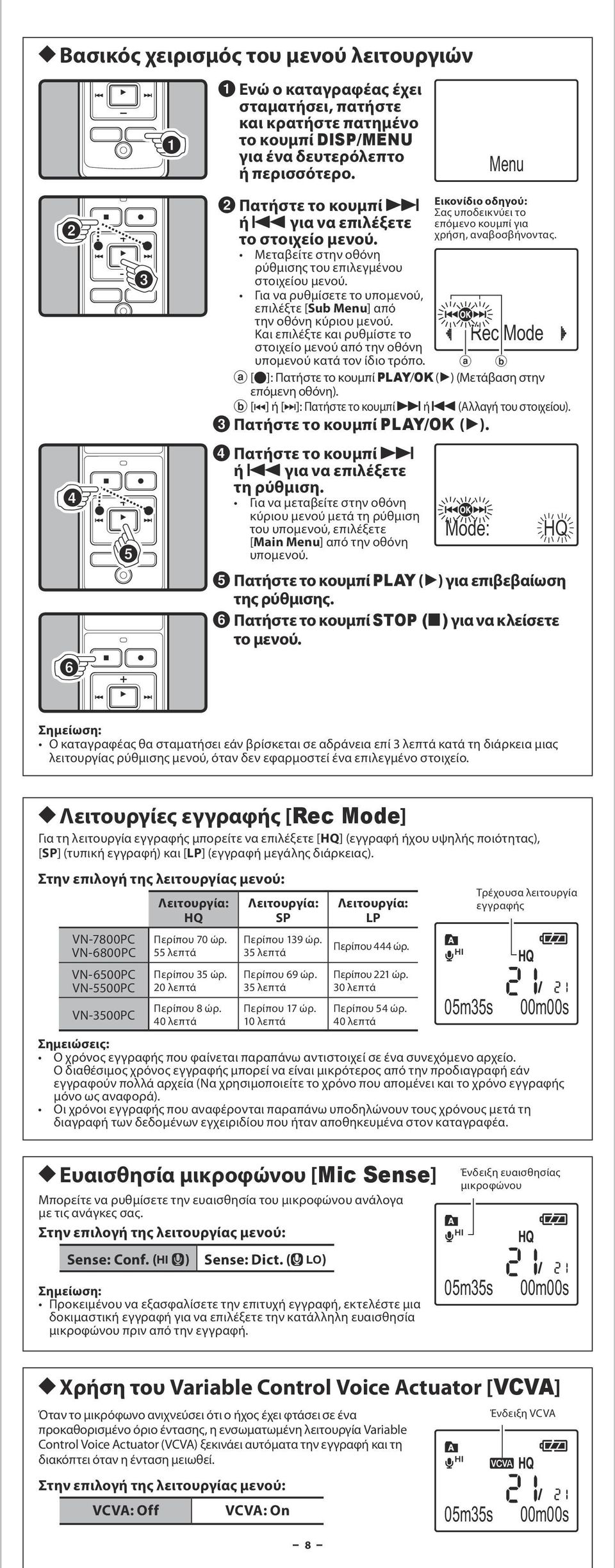 Για να ρυθμίσετε το υπομενού, επιλέξτε [Sub Menu] από την οθόνη κύριου μενού. Και επιλέξτε και ρυθμίστε το στοιχείο μενού από την οθόνη υπομενού κατά τον ίδιο τρόπο.