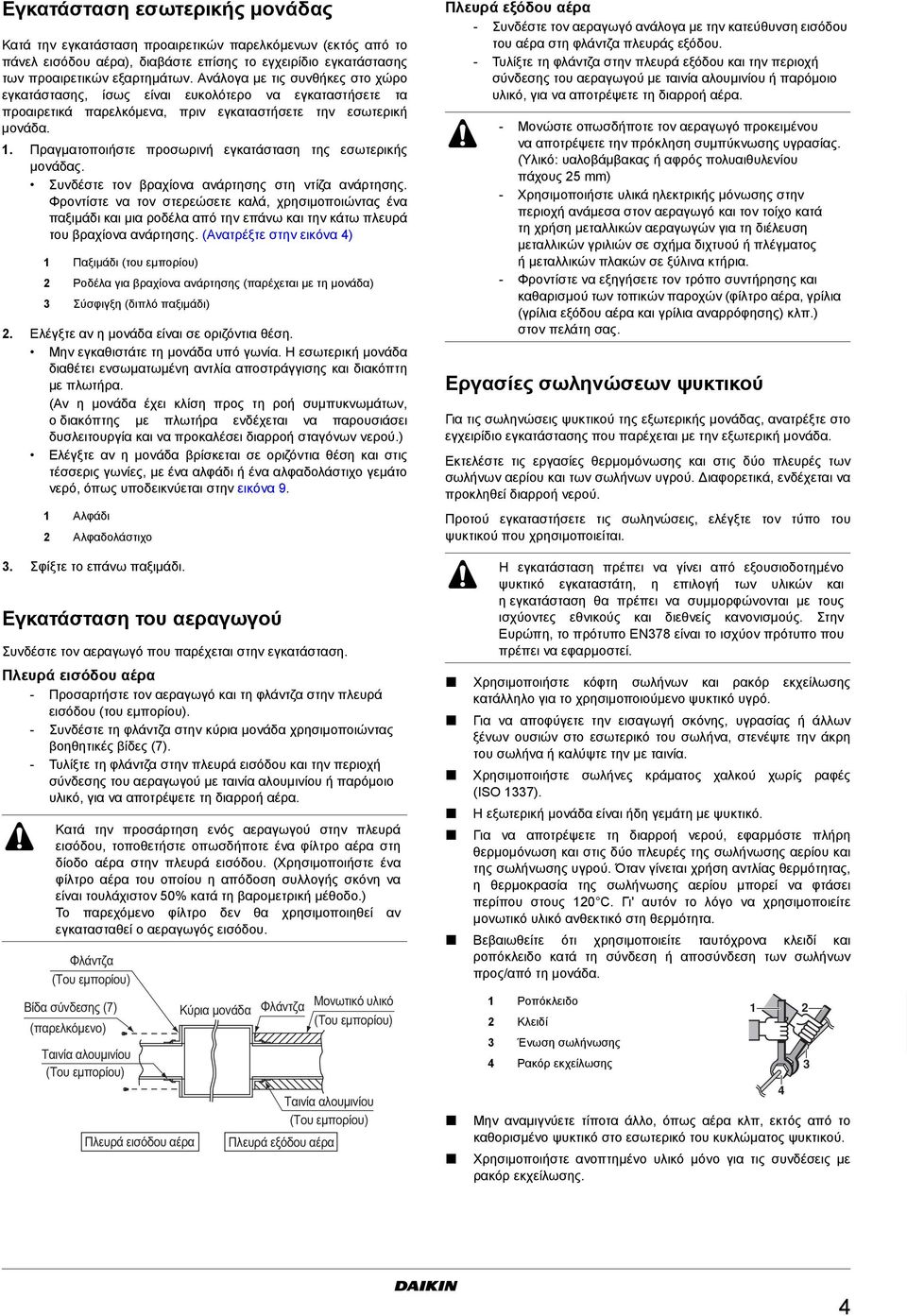 . Πραγματοποιήστε προσωρινή εγκατάσταση της εσωτερικής μονάδας. Συνδέστε τον βραχίονα ανάρτησης στη ντίζα ανάρτησης.