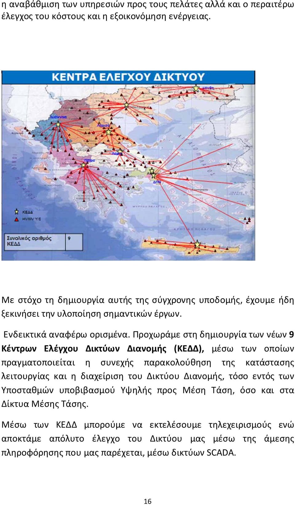 Προχωράμε στη δημιουργία των νέων 9 Κέντρων Ελέγχου Δικτύων Διανομής (ΚΕΔΔ), μέσω των οποίων πραγματοποιείται η συνεχής παρακολούθηση της κατάστασης λειτουργίας και η διαχείριση