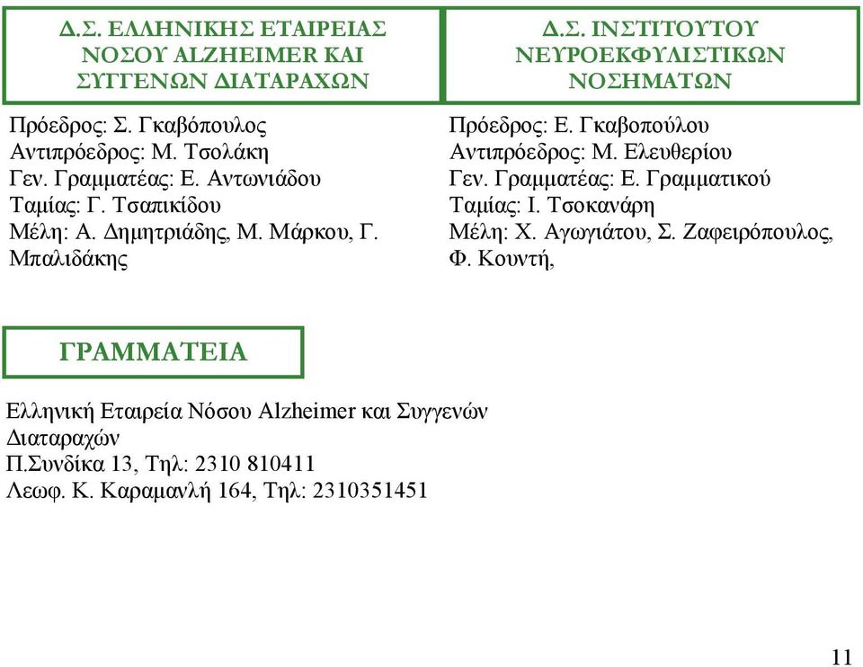 Γκαβοπούλου Αντιπρόεδρος: Μ. Ελευθερίου Γεν. Γραμματέας: Ε. Γραμματικού Ταμίας: Ι. Τσοκανάρη Μέλη: Χ. Αγωγιάτου, Σ. Ζαφειρόπουλος, Φ.