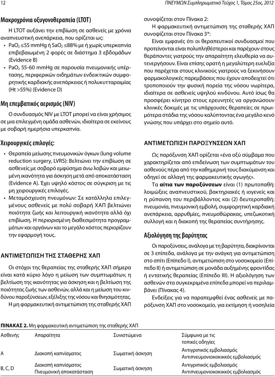 ανεπάρκειας ή πολυκυτταραιμίας (Ht >55%) (Evidence D) Μη επεμβατικός αερισμός (NIV) Ο συνδυασμός NIV με LTOT μπορεί να είναι χρήσιμος σε μια επιλεγμένη ομάδα ασθενών, ιδιαίτερα σε εκείνους με σοβαρή