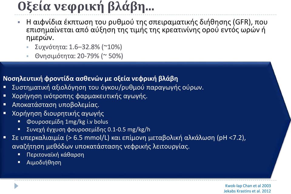 Υποξία αξιολόγηση του όγκου/ρυθμού παραγωγής ούρων. Χορήγηση Προεγχειρητική ινότροπης φαρμακευτικής νεφρική δυσλειτουργία αγωγής. Αποκατάσταση Νεφροτοξικά υποβολεμίας. φάρμακα (π.