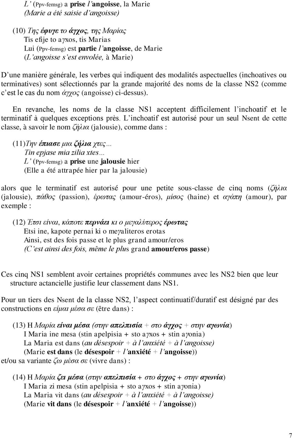 classe NS2 (comme c est le cas du nom άγρνο (angoisse) ci-dessus). En revanche, les noms de la classe NS1 acceptent difficilement l inchoatif et le terminatif à quelques exceptions près.