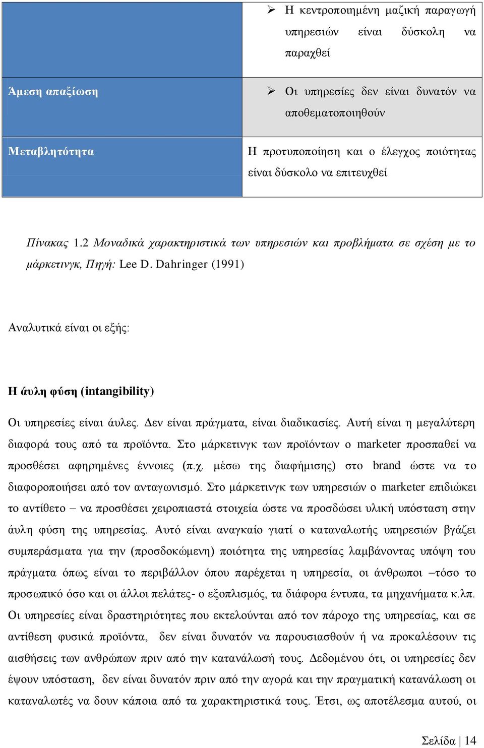 Dahringer (1991) Αλαιπηηθά είλαη νη εμήο: Η άπιε θύζε (intangibility) Οη ππεξεζίεο είλαη άπιεο. Γελ είλαη πξάγκαηα, είλαη δηαδηθαζίεο. Απηή είλαη ε κεγαιχηεξε δηαθνξά ηνπο απφ ηα πξντφληα.