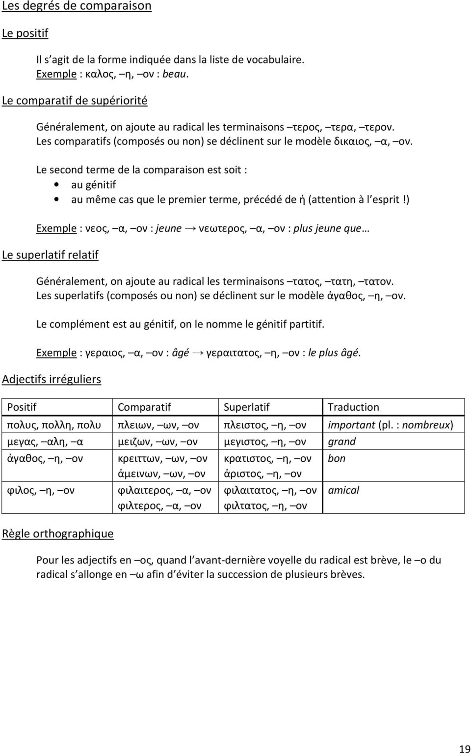 Le second terme de la comparaison est soit : au génitif au même cas que le premier terme, précédé de ἠ (attention à l esprit!