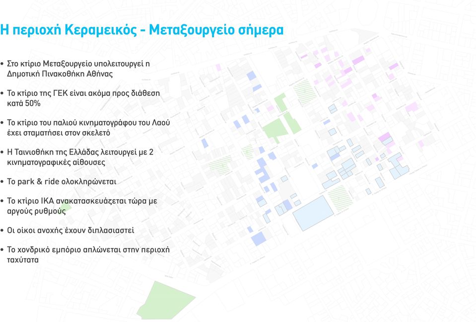 σκελετό Η Ταινιοθήκη της Ελλάδας λειτουργεί με 2 κινηματογραφικές αίθουσες Το park & ride ολοκληρώνεται Το κτίριο ΙΚΑ