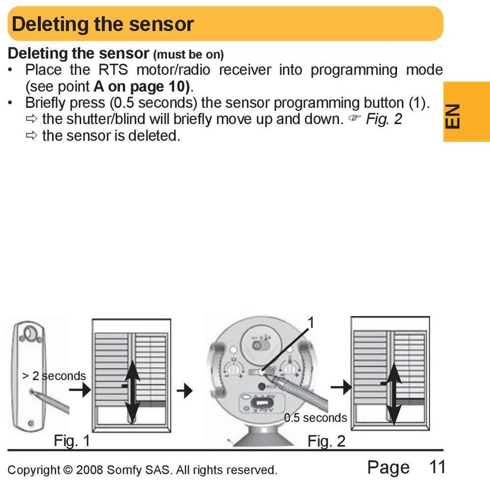 5 seconds) the sensor programming button (1).