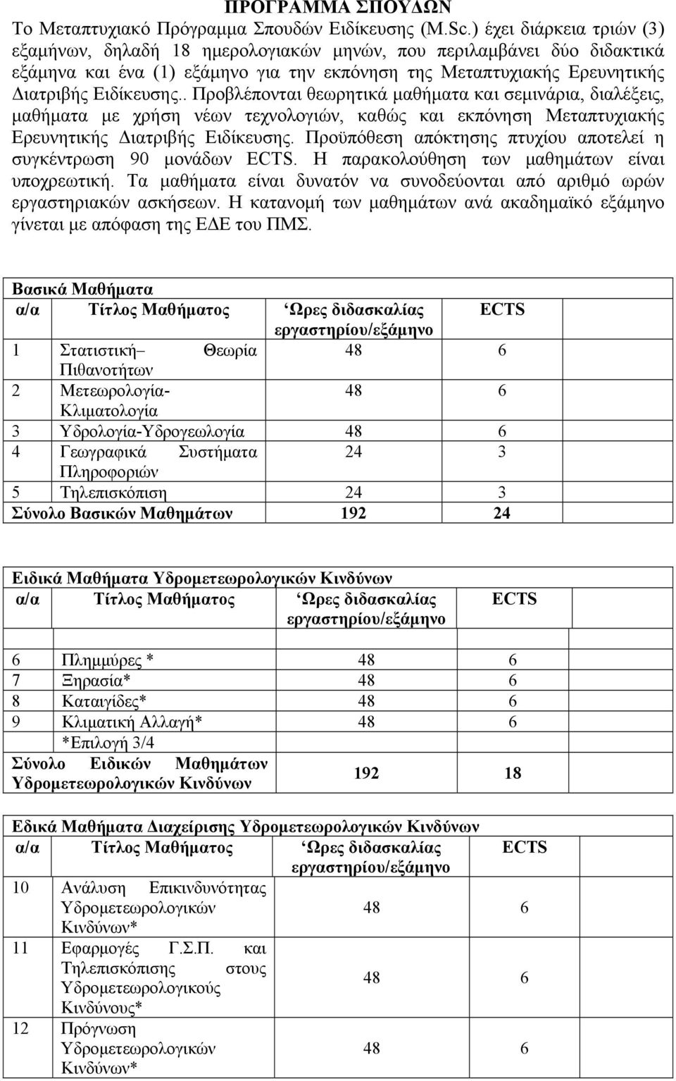 . Προβλέπονται θεωρητικά μαθήματα και σεμινάρια, διαλέξεις, μαθήματα με χρήση νέων τεχνολογιών, καθώς και εκπόνηση Μεταπτυχιακής Ερευνητικής Διατριβής Ειδίκευσης.