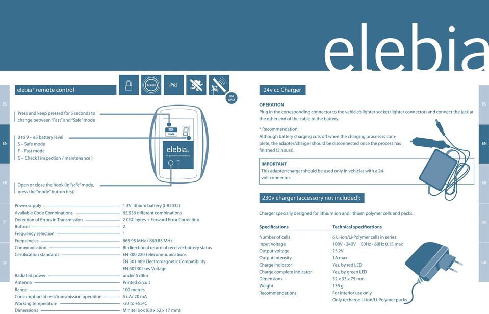 * Recommendation: 0 to 9 e5 battery level Although battery charging cuts off when the charging process is com- S Safe mode plete, the adapter/charger should be disconnected once the process has F