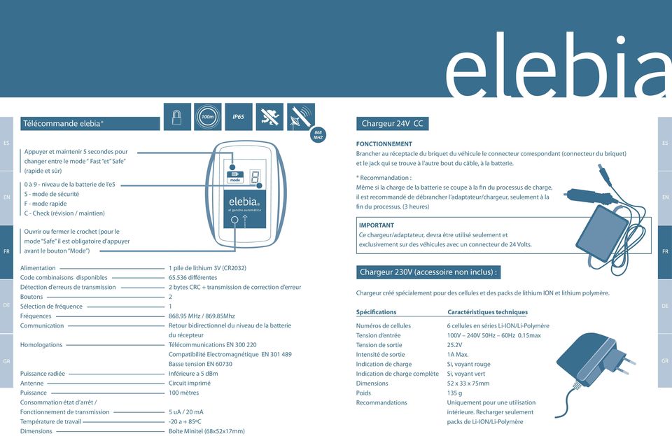 batterie. * Recommandation : Même si la charge de la batterie se coupe à la fin du processus de charge, il est recommandé de débrancher l adaptateur/chargeur, seulement à la fin du processus.