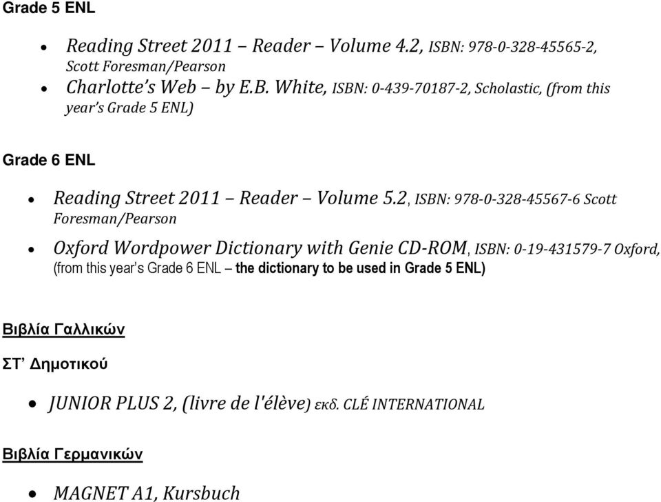 White, ISBN: 0-439-70187-2, Scholastic, (from this year s Grade 5 ENL) Grade 6 ENL Reading Street 2011 Reader Volume 5.