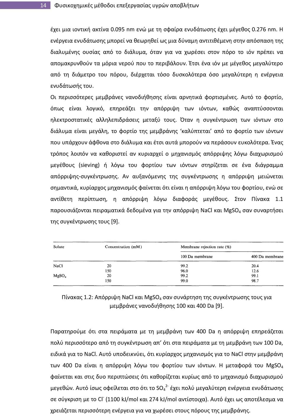 το περιβάλουν. Έτσι ένα ιόν με μέγεθος μεγαλύτερο από τη διάμετρο του πόρου, διέρχεται τόσο δυσκολότερα όσο μεγαλύτερη η ενέργεια ενυδάτωσής του.