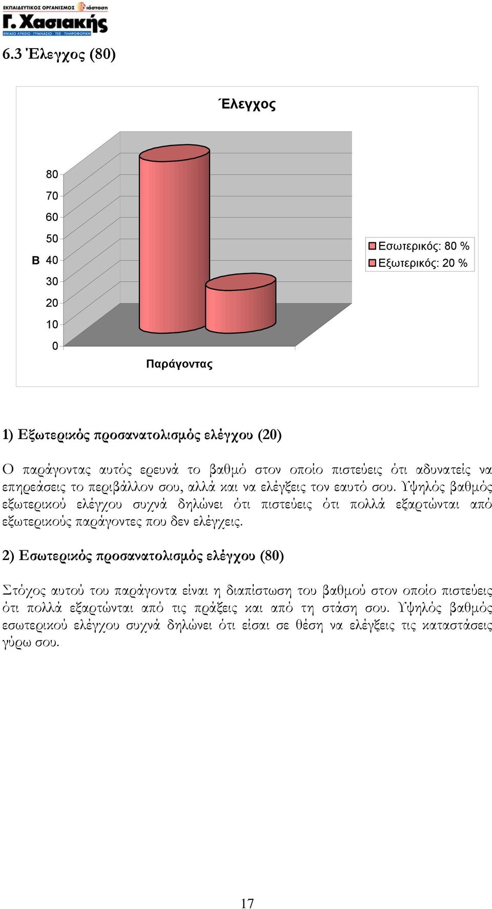 Υψηλός βαθµός εξωτερικού ελέγχου συχνά δηλώνει ότι πιστεύεις ότι πολλά εξαρτώνται από εξωτερικούς παράγοντες που δεν ελέγχεις.