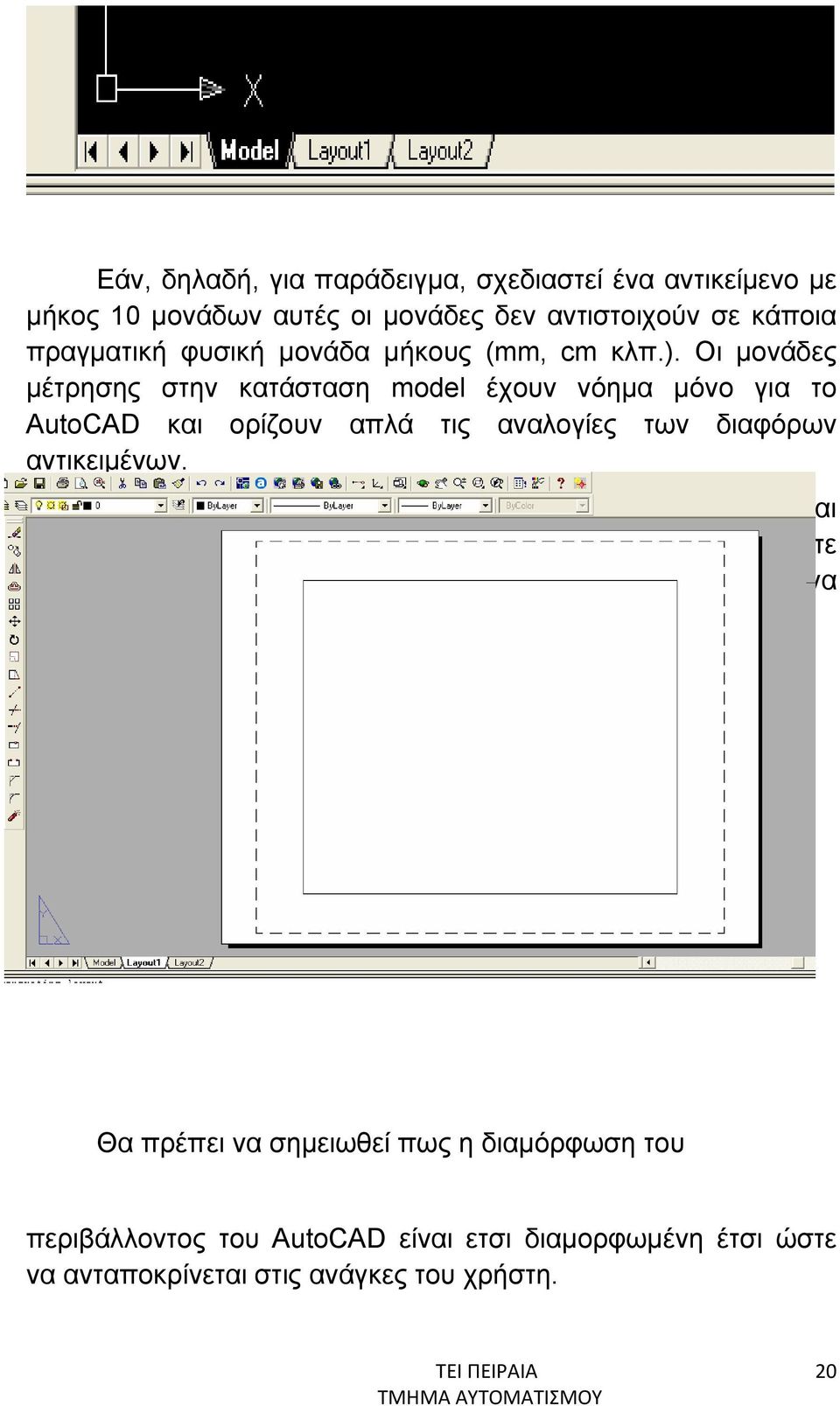 Στις καταστάσεις Layout, υπάρχουν και όρια και συγκεκριμένη κλίμακα που ορίζεται από τον χρήστη ετσι ωστε νααποκτήσουν τη σωστή κλίμακα έτσι ώστε να μπορέσουν να