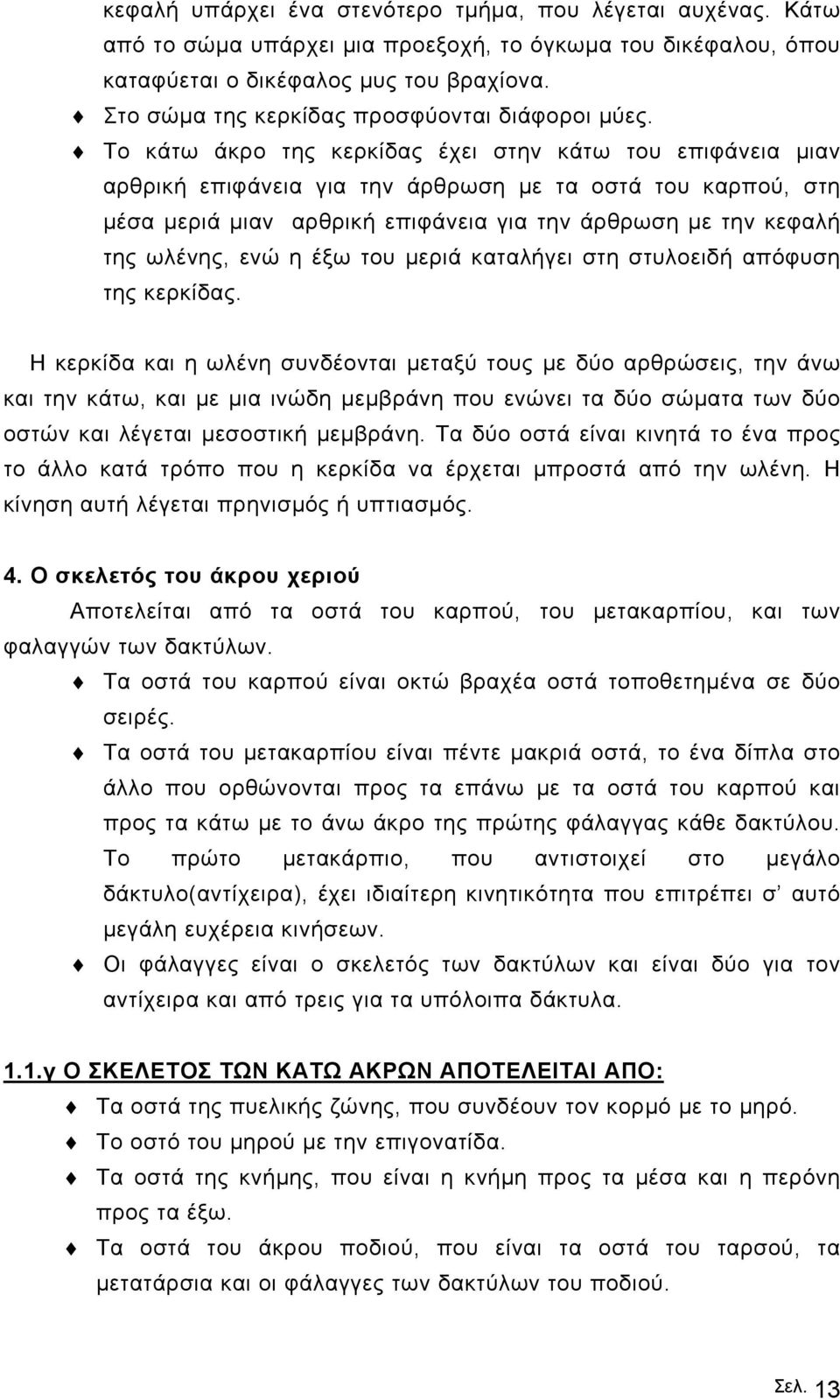 Το κάτω άκρο της κερκίδας έχει στην κάτω του επιφάνεια µιαν αρθρική επιφάνεια για την άρθρωση µε τα οστά του καρπού, στη µέσα µεριά µιαν αρθρική επιφάνεια για την άρθρωση µε την κεφαλή της ωλένης,