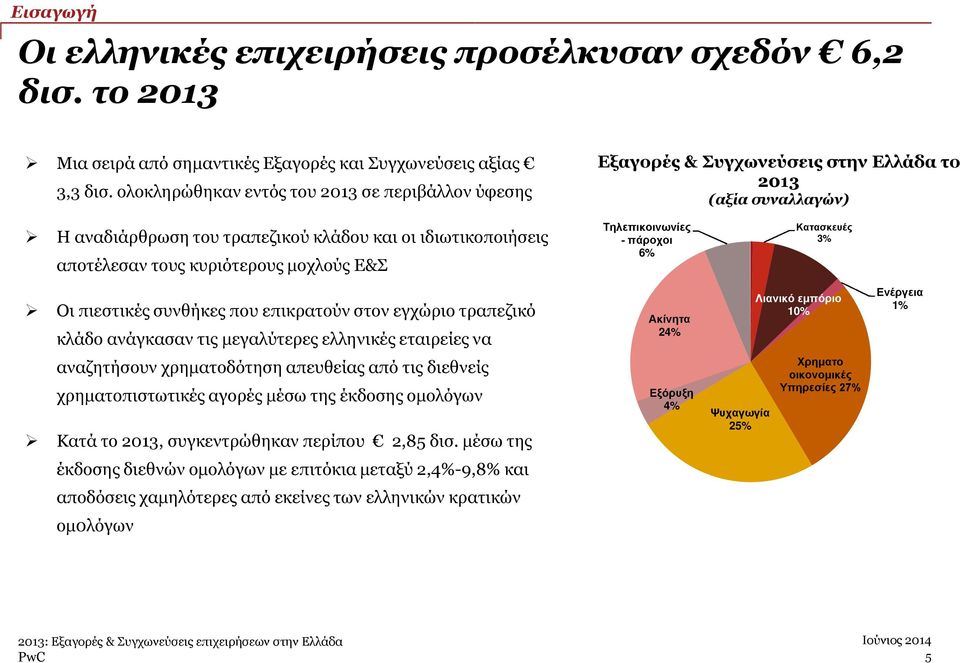 κυριότερους μοχλούς Ε&Σ Τηλεπικοινωνίες - πάροχοι 6% Κατασκευές 3% Οι πιεστικές συνθήκες που επικρατούν στον εγχώριο τραπεζικό κλάδο ανάγκασαν τις μεγαλύτερες ελληνικές εταιρείες να Ακίνητα 24%