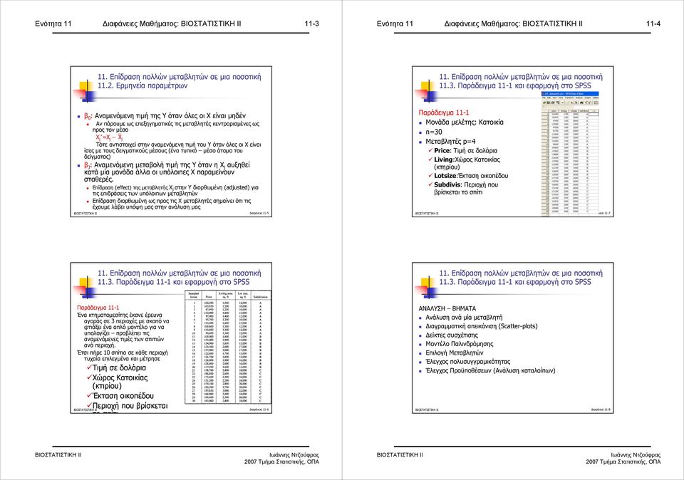 Παράδειγµα - και εφαρµογή στο SPSS β 0 : Αναµενόµενη τιµή της Υ όταν όλες οι Χ είναι µηδέν Αν πάρουµε ως επεξηγηµατικές τις µεταβλητές κεντραρισµένες ως προς τον µέσο Χ j* =Χ j X j Τότε αντιστοιχεί