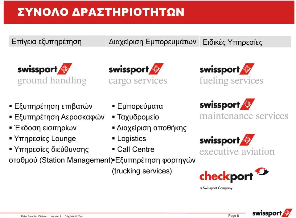 Διαχείριση αποθήκης Υπηρεσίες Lounge Logistics Υπηρεσίες διεύθυνσης Call Centre σταθμού