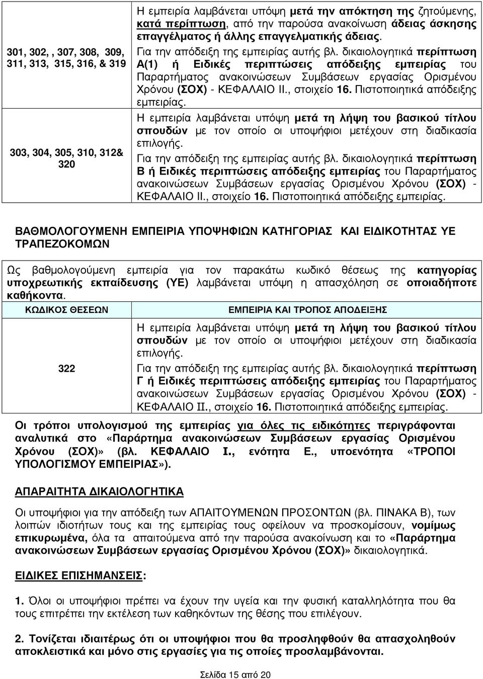 διολογητικά περίπτωση Α(1) ή Ειδικές περιπτώσεις απόδειξης εµπειρίας του Παραρτήµατος ανακοινώσεων Συµβάσεων εργασίας Ορισµένου Χρόνου (ΣΟΧ) - ΚΕΦΑΛΑΙΟ IΙ., στοιχείο 16.