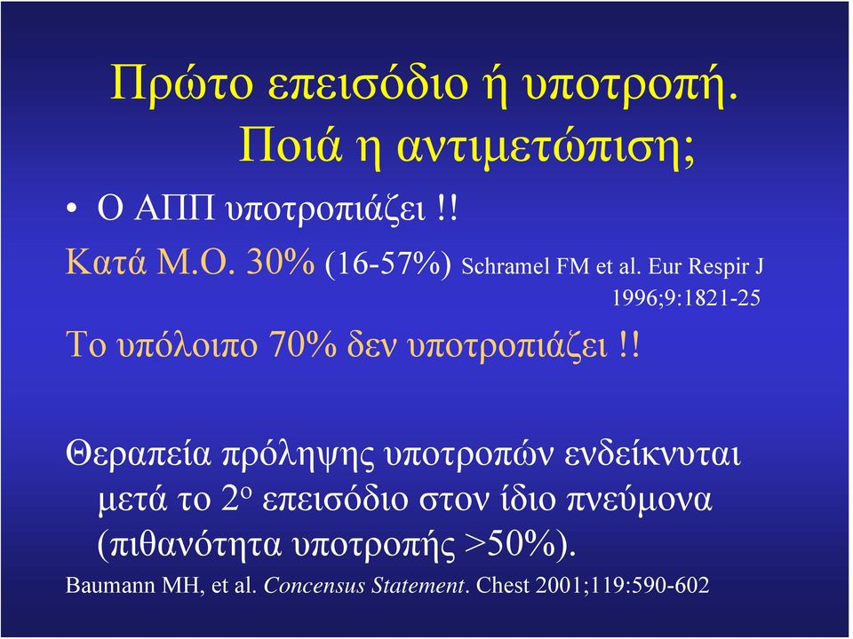 Eur Respir J 1996;9:1821-25 To υπόλοιπο 70% δεν υποτροπιάζει!