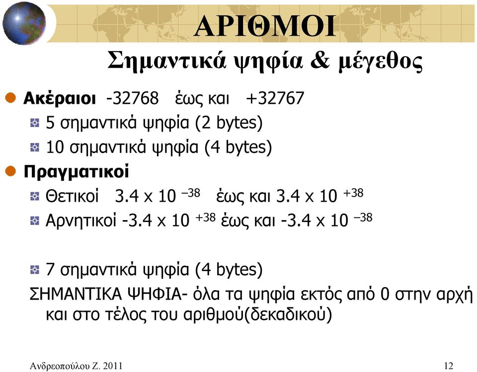 4 x 10 +38 Αρνητικοί -3.4 x 10 +38 έως και -3.