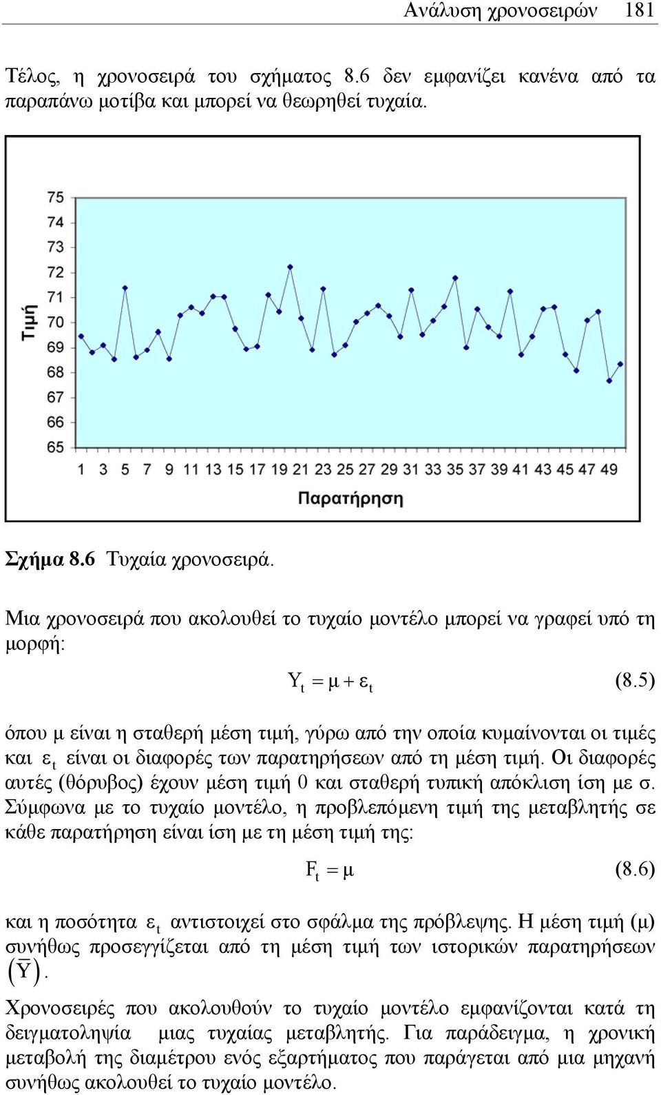 5) όπου µ είναι η σταθερή µέση τιµή, γύρω από την οποία κυµαίνονται οι τιµές και ε t είναι οι διαφορές των παρατηρήσεων από τη µέση τιµή.