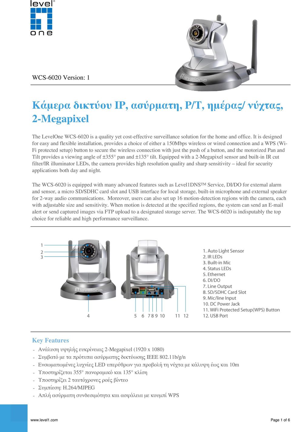 just the push of a button, and the motorized Pan and Tilt provides a viewing angle of ±355 pan and ±135 tilt.